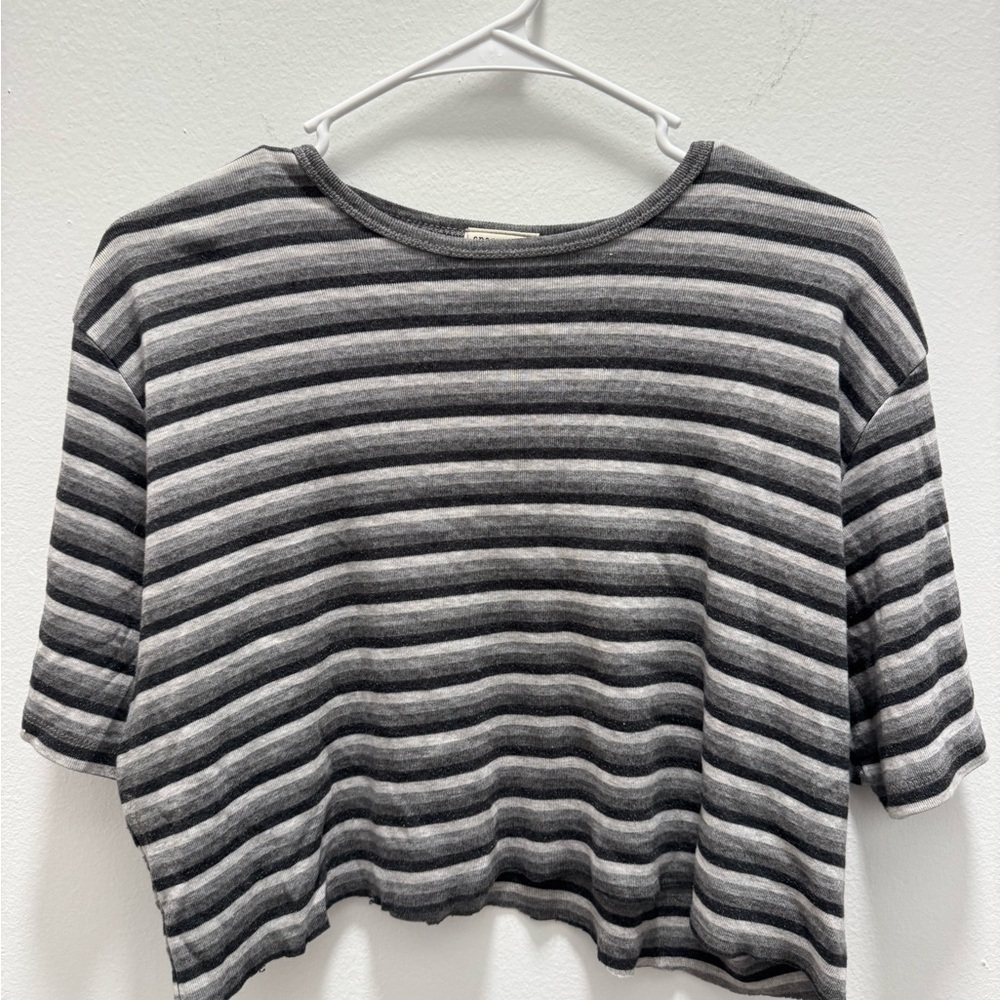 Striped Gray & Black Cropped Tee — Women’s Casual Top